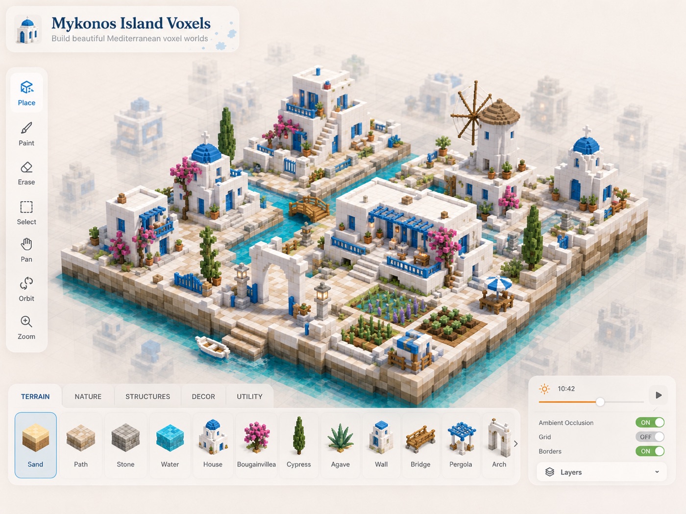 Mykonos voxel island builder